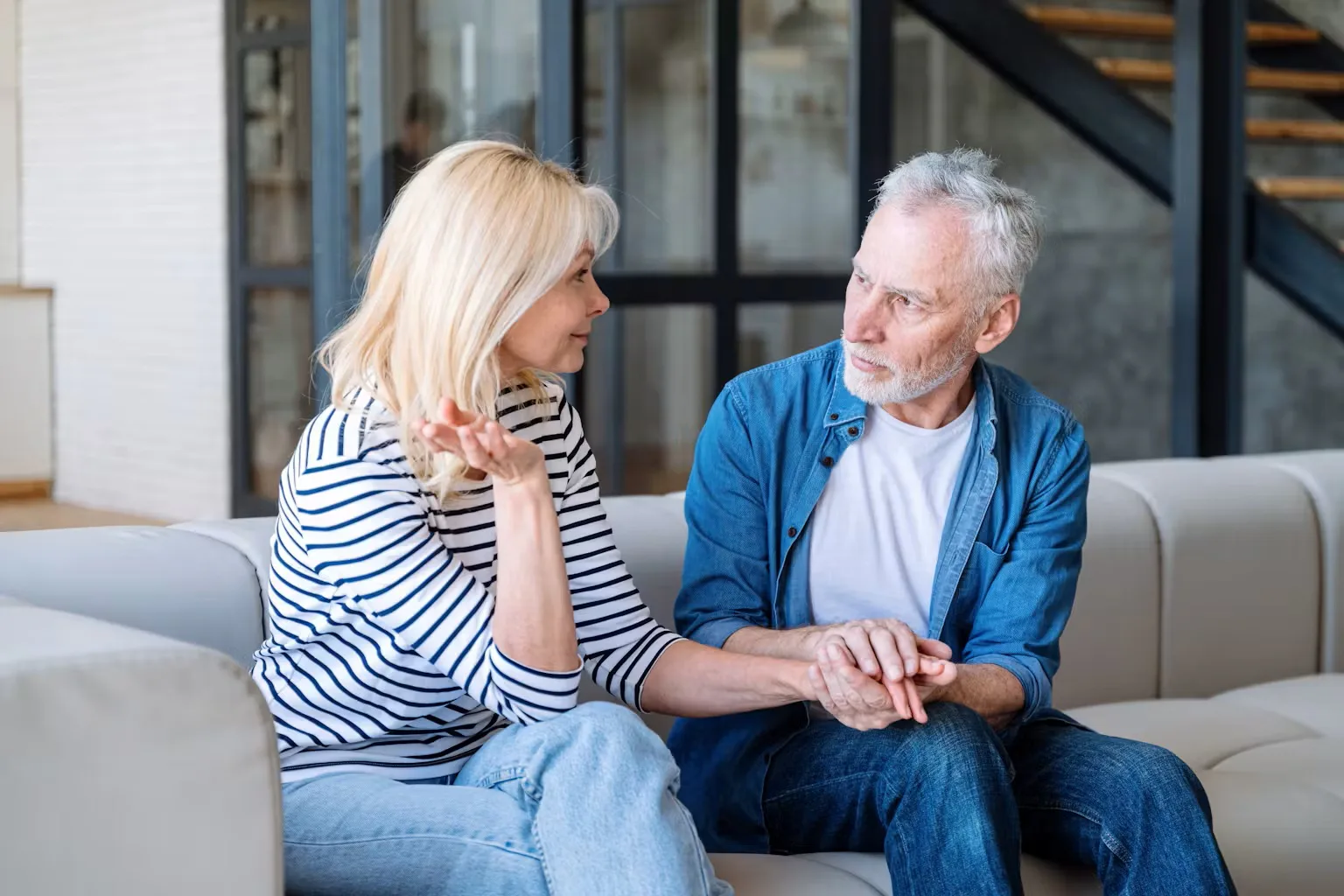 Two people listening actively during a calm conversation
